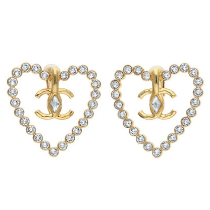 CHANEL Coco Mark Rhinestone Heart Gold Clear Size ONE SIZE