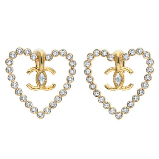 CHANEL Coco Mark Rhinestone Heart Gold Clear Size ONE SIZE
