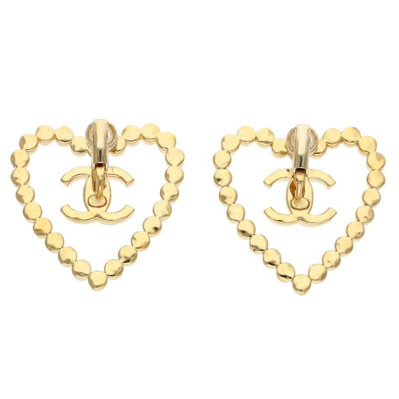 CHANEL Coco Mark Rhinestone Heart Gold Clear Size ONE SIZE