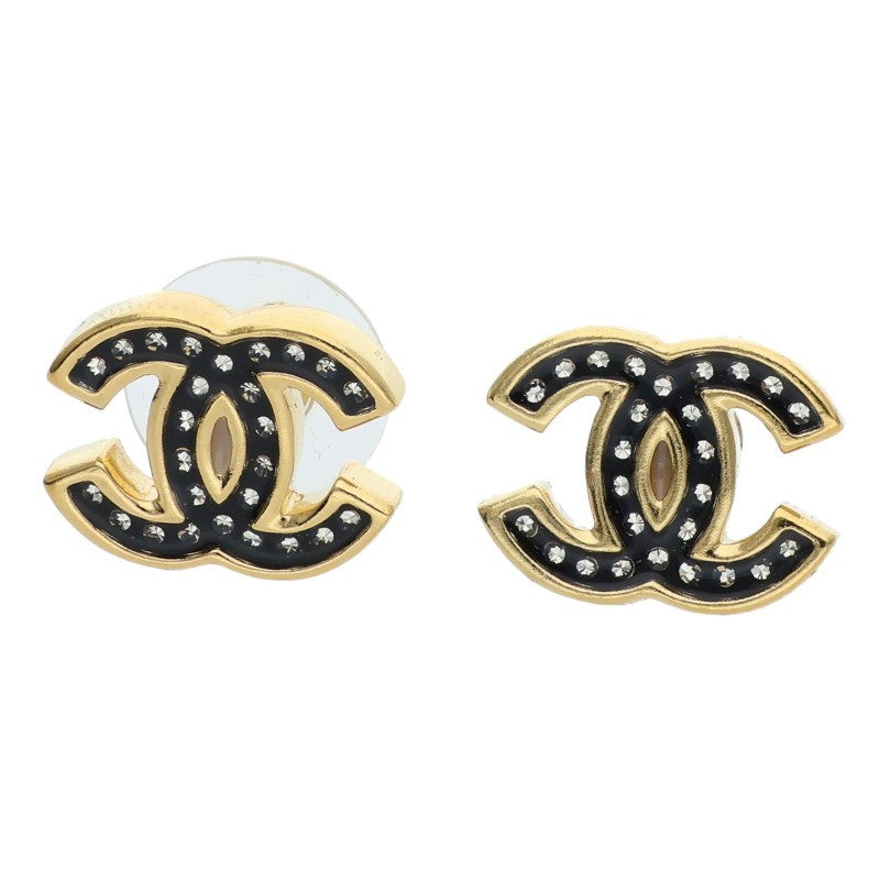 CHANEL Coco Mark Rhinestone Earrings Gold Size ONE SIZE