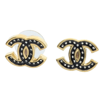 CHANEL Coco Mark Rhinestone Earrings Gold Size ONE SIZE