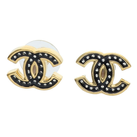 CHANEL Coco Mark Rhinestone Earrings Gold Size ONE SIZE