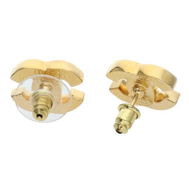 CHANEL Coco Mark Rhinestone Earrings Gold Size ONE SIZE