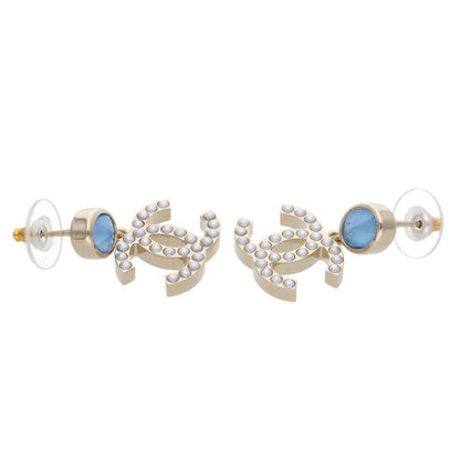 CHANEL Color Stone CC Mark Earrings Gold Blue Size ONE SIZE