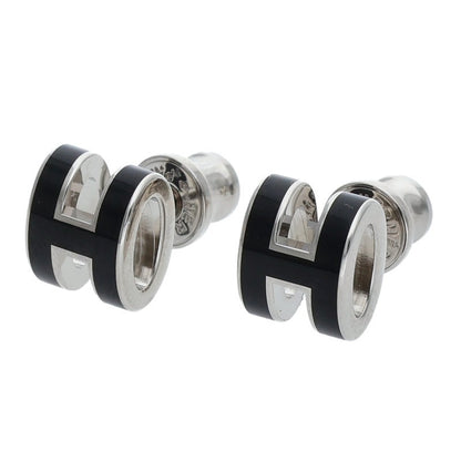 HERMES Mini Pop H Lacquer Metal Silver Black Earrings Size ONE SIZE