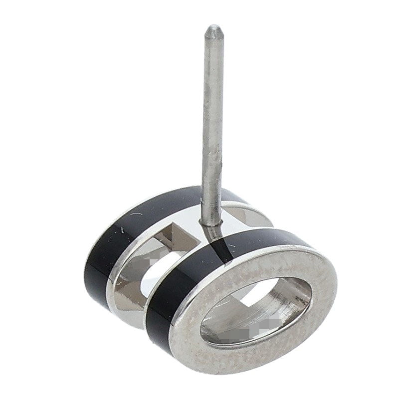 HERMES Mini Pop H Lacquer Metal Silver Black Earrings Size ONE SIZE
