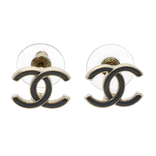 CHANEL Coco Mark Earrings Black Gold
