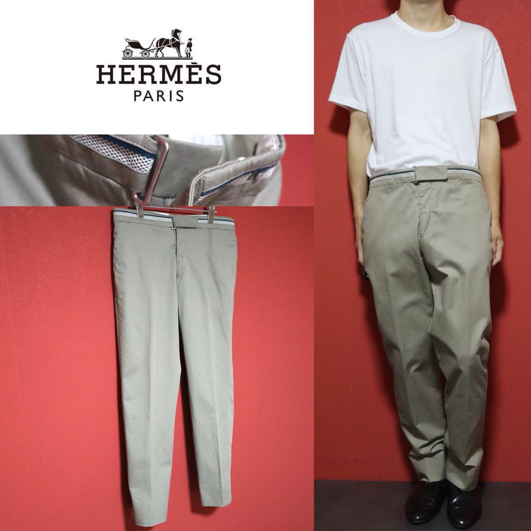 Hermes Beige Belt Design Wide Chino Slacks Size 44