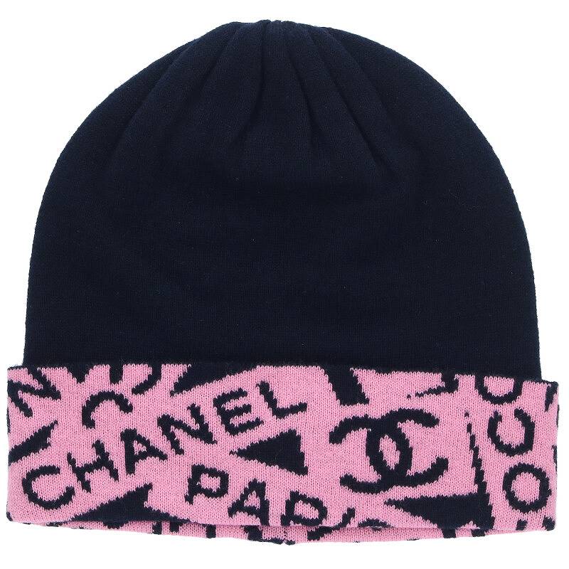 CHANEL 24SS Cashmere Blend Logo Knit Beanie Navy/Pink
