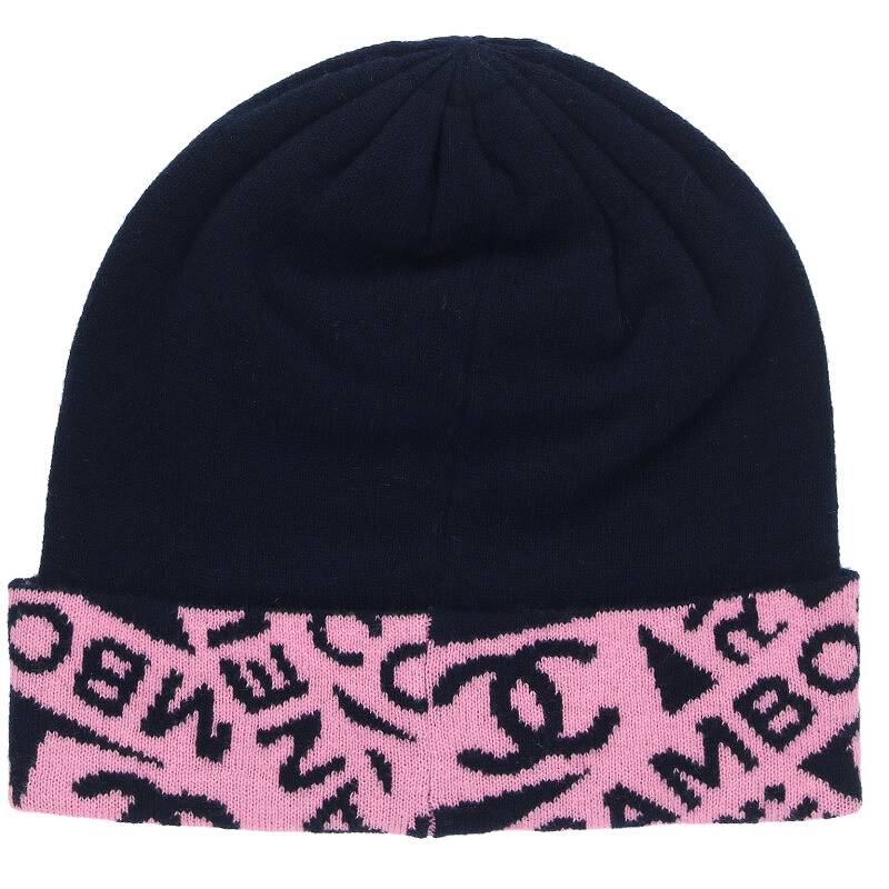 CHANEL 24SS Cashmere Blend Logo Knit Beanie Navy/Pink