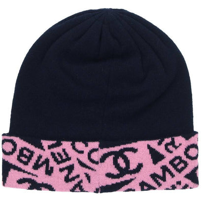 CHANEL 24SS Cashmere Blend Logo Knit Beanie Navy/Pink