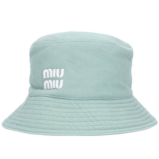 miumiu 24SS Embroidered Denim Bucket Hat Lt Green Size 32