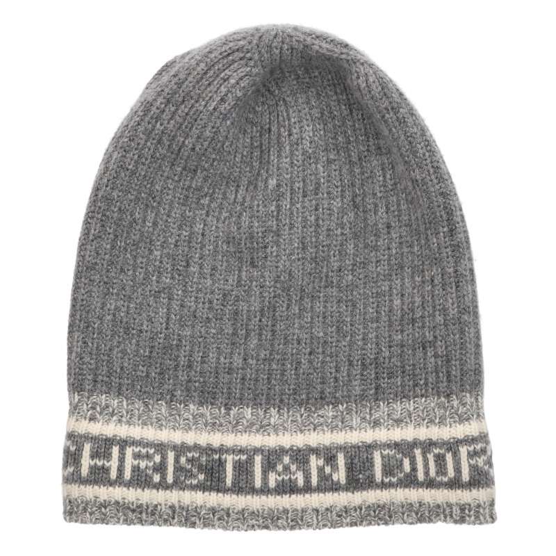 DIOR Wool Cashmere Logo Beanie Knit Cap Gray Size U