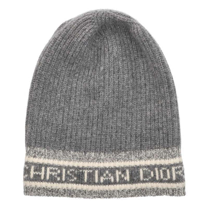 DIOR Wool Cashmere Logo Beanie Knit Cap Gray Size U