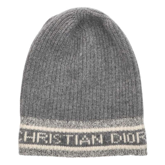 DIOR Wool Cashmere Logo Beanie Knit Cap Gray Size U