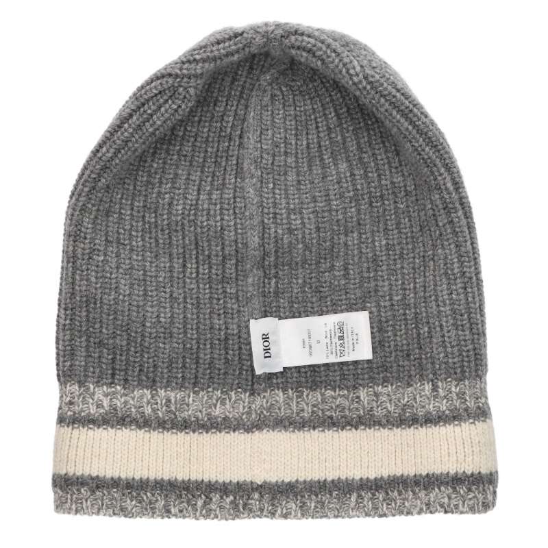 DIOR Wool Cashmere Logo Beanie Knit Cap Gray Size U