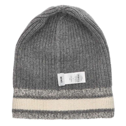 DIOR Wool Cashmere Logo Beanie Knit Cap Gray Size U