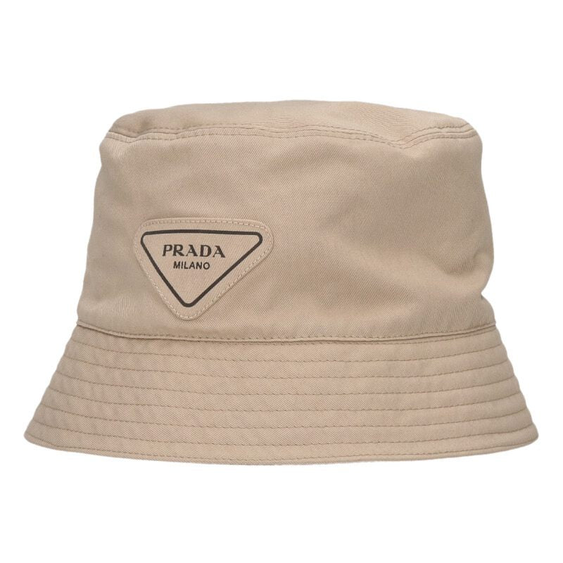 PRADA Cotton Logo Bucket Hat Beige Size ONE SIZE