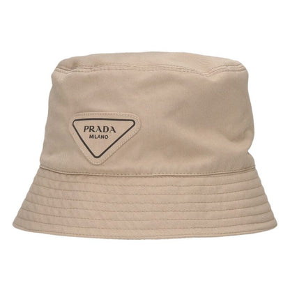 PRADA Cotton Logo Bucket Hat Beige Size ONE SIZE