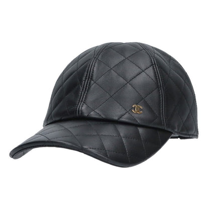 CHANEL Matelassé Lamb Leather Cap Black Size ONE SIZE