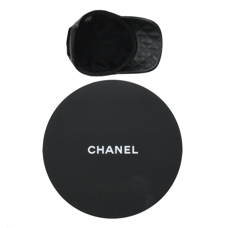 CHANEL Matelassé Lamb Leather Cap Black Size ONE SIZE