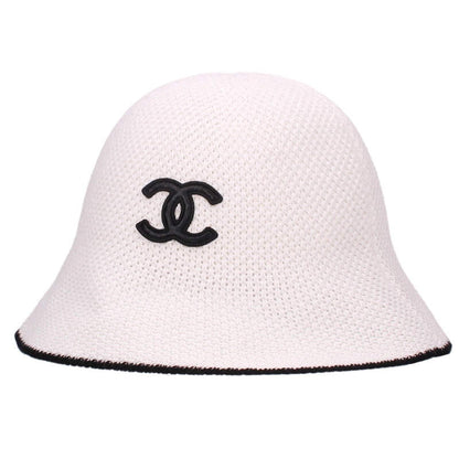CHANEL Coco Mark Leather Patch Cloche Hat Size ONE SIZE