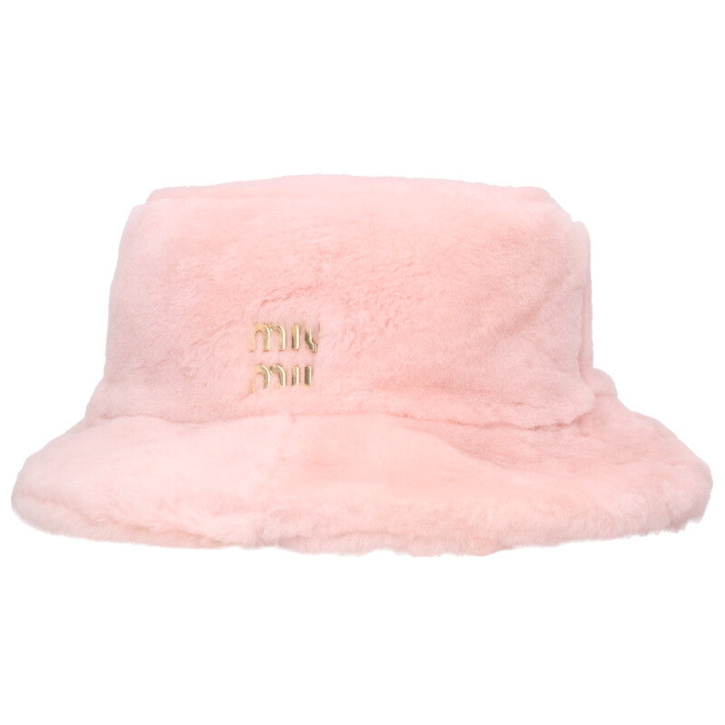 miumiu 5HC196 Logo Design Fur Bucket Hat Pink Size ONE SIZE