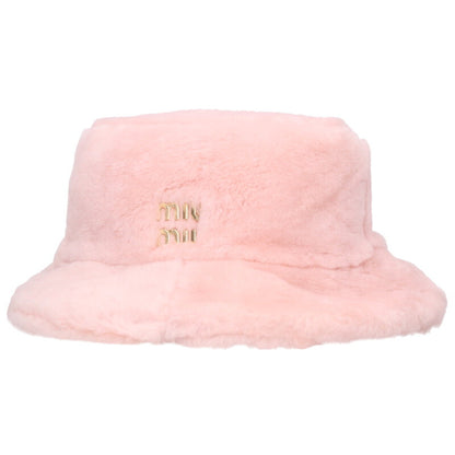 miumiu 5HC196 Logo Design Fur Bucket Hat Pink Size ONE SIZE