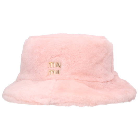 miumiu 5HC196 Logo Design Fur Bucket Hat Pink Size ONE SIZE