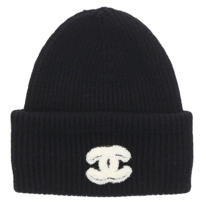 CHANEL Coco Mark Cashmere Beanie Black