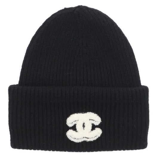 CHANEL Coco Mark Cashmere Beanie Black