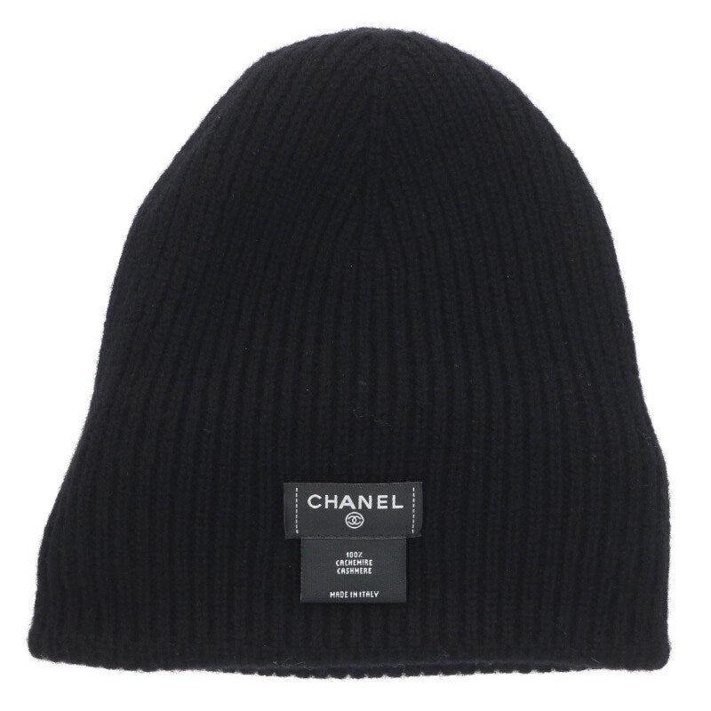 CHANEL Coco Mark Cashmere Beanie Black