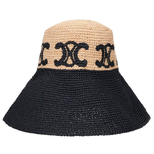 CELINE Triomphe Raffia Hat Beige/Black Size M