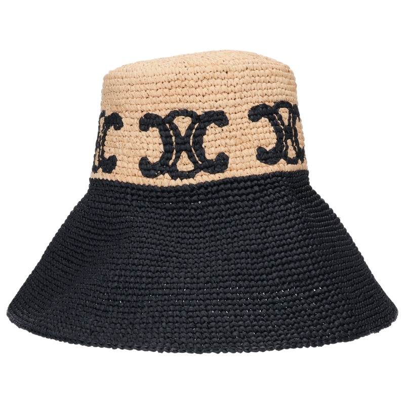 CELINE Triomphe Raffia Hat Beige/Black Size M