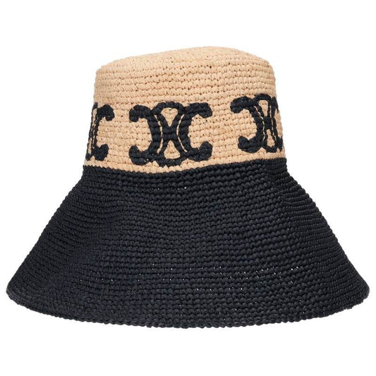 CELINE Triomphe Raffia Hat Beige/Black Size M