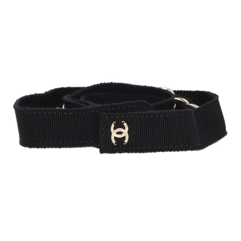 CHANEL Black Ribbon Chain Waist Belt Size ONE SIZE