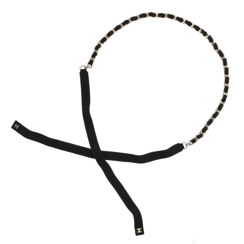 CHANEL Black Ribbon Chain Waist Belt Size ONE SIZE