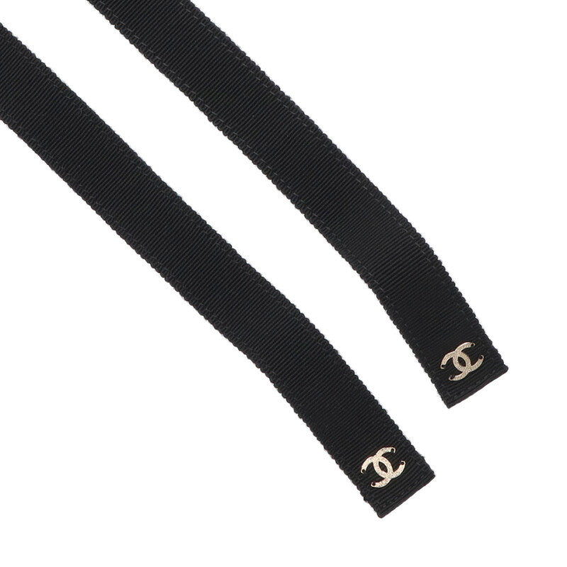 CHANEL Black Ribbon Chain Waist Belt Size ONE SIZE
