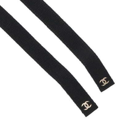 CHANEL Black Ribbon Chain Waist Belt Size ONE SIZE