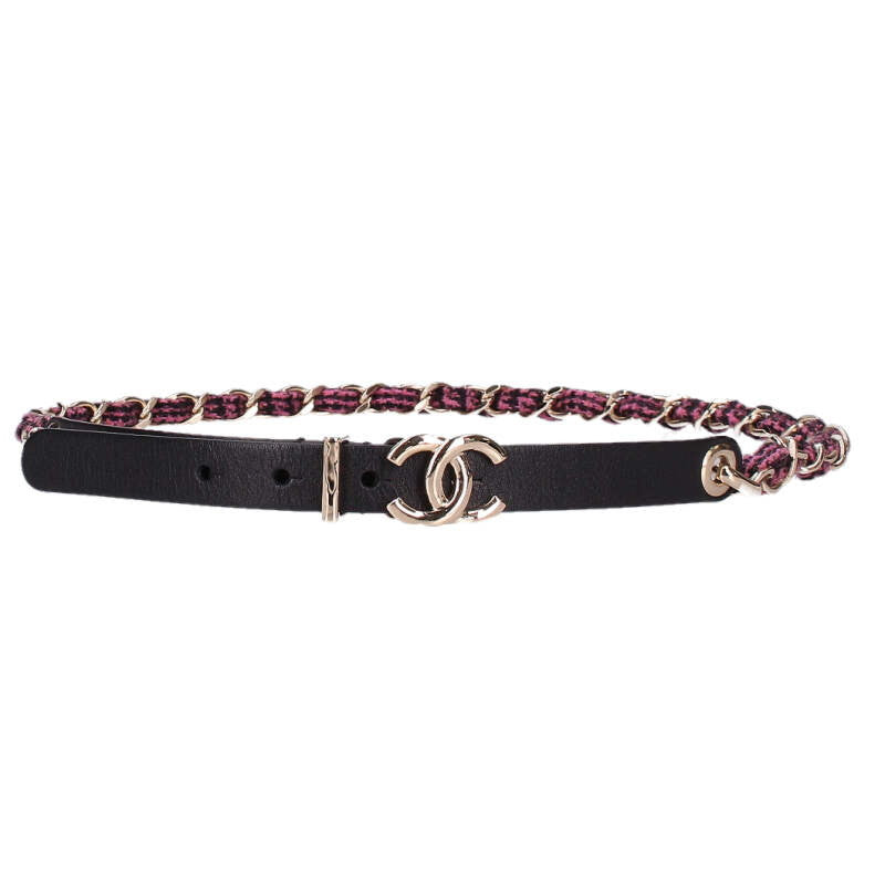 CHANEL Black Tweed Chain Belt Size ONE SIZE