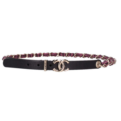CHANEL Black Tweed Chain Belt Size ONE SIZE