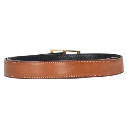 HERMES Black Brown Reversible Leather Belt Size ONE SIZE