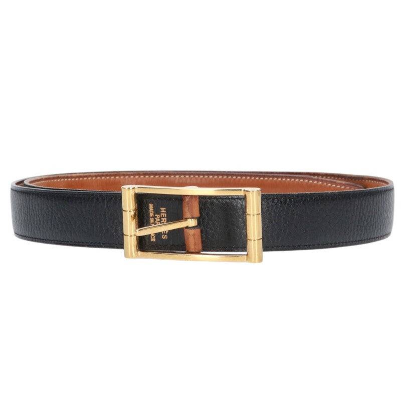 HERMES Black Brown Reversible Leather Belt Size ONE SIZE