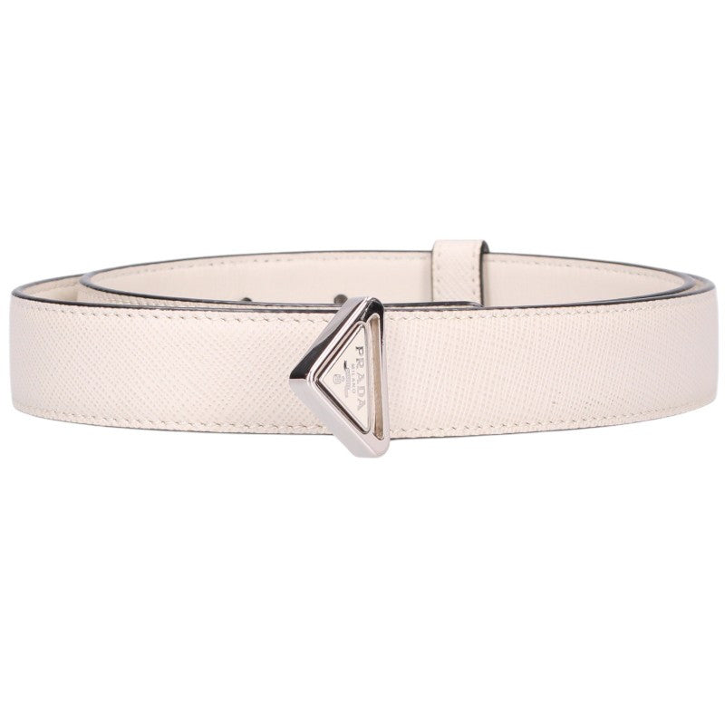 PRADA Triangle Logo Saffiano Leather Belt Off-white Size 30