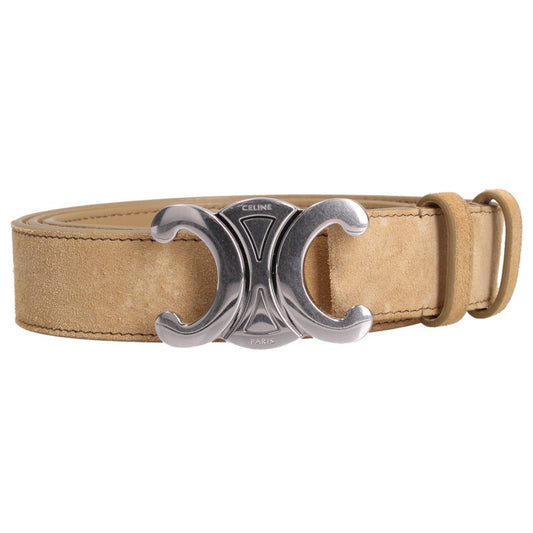 CELINE Triomphe Suede Leather Belt Silver Beige Size 95