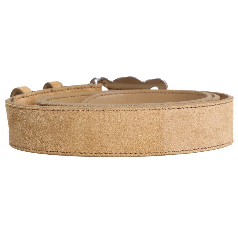 CELINE Triomphe Suede Leather Belt Silver Beige Size 95