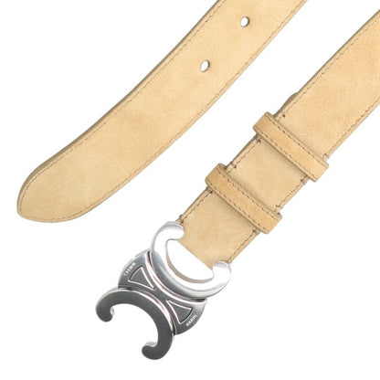 CELINE Triomphe Suede Leather Belt Silver Beige Size 95