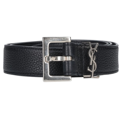 SAINT LAURENT PARIS Logo Buckle Narrow Belt Black Size 80