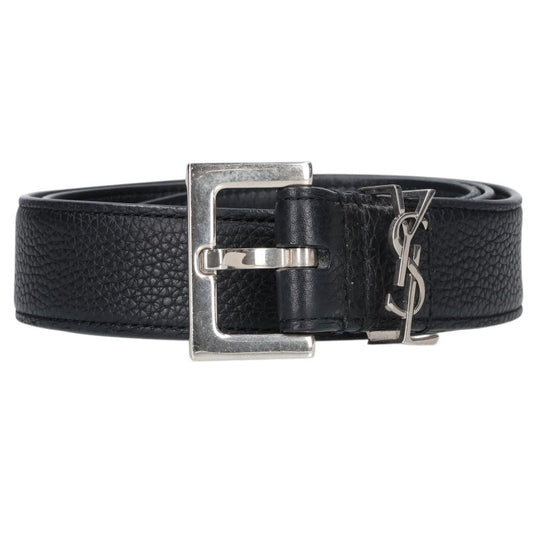 SAINT LAURENT PARIS Logo Buckle Narrow Belt Black Size 80