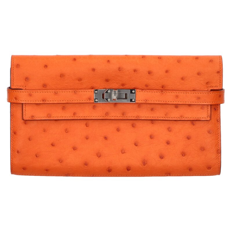 HERMES Kelly Wallet Ostrich Leather Silver HW Size ONE SIZE